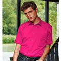 Hot Pink - Back - Premier Mens Short Sleeve Formal Poplin Plain Work Shirt