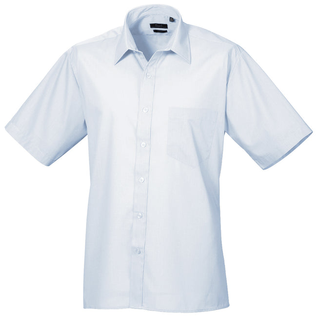 Light Blue - Front - Premier Mens Short Sleeve Formal Poplin Plain Work Shirt