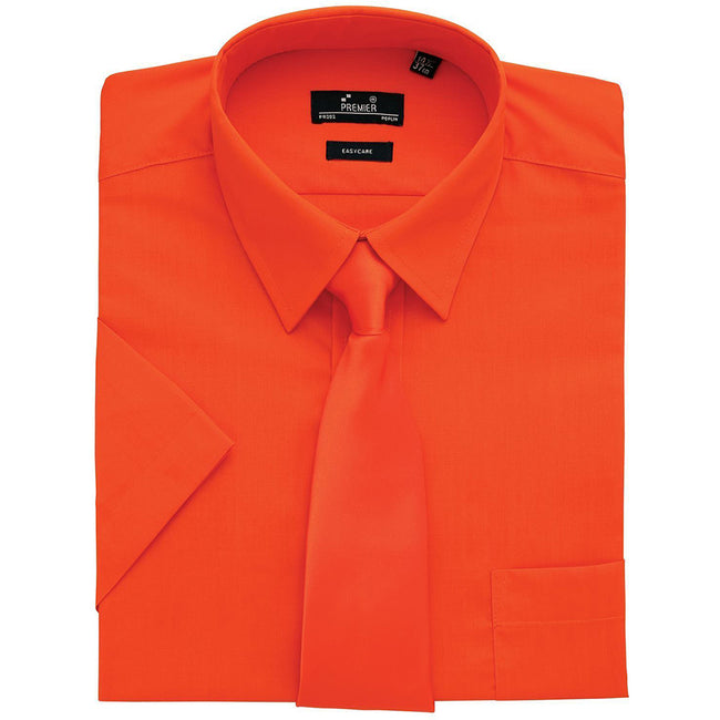 Orange - Back - Premier Mens Short Sleeve Formal Poplin Plain Work Shirt