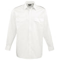 White - Front - Premier Mens Long Sleeve Pilot Plain Work Shirt