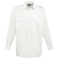 White - Front - Premier Mens Long Sleeve Pilot Plain Work Shirt