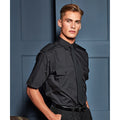 Black - Back - Premier Mens Short Sleeve Pilot Plain Work Shirt