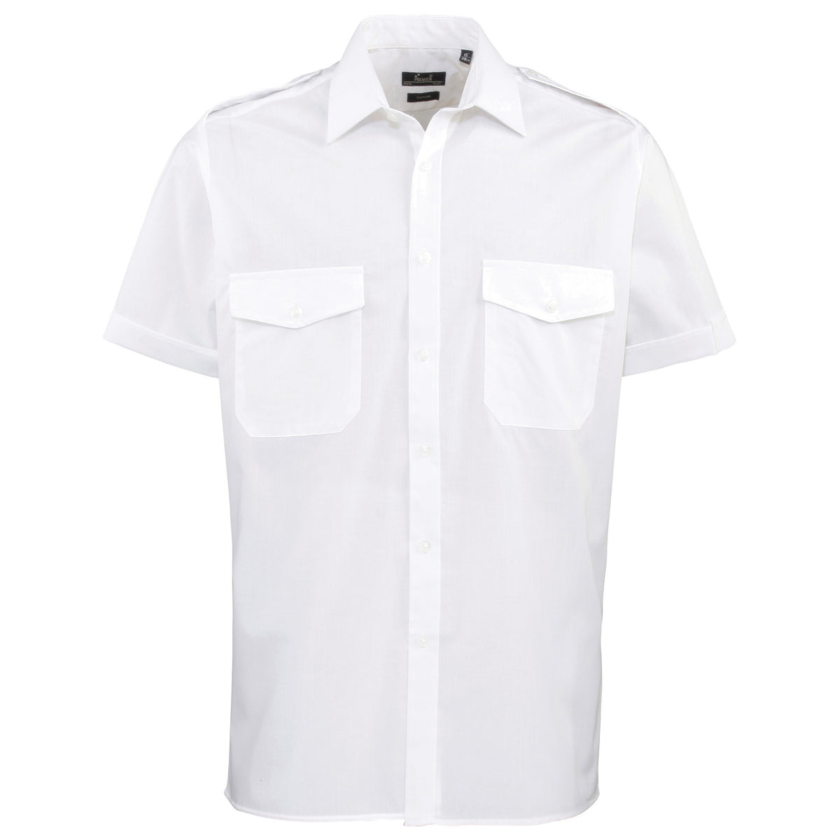 White - Front - Premier Mens Short Sleeve Pilot Plain Work Shirt