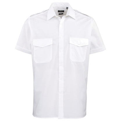 White - Front - Premier Mens Short Sleeve Pilot Plain Work Shirt