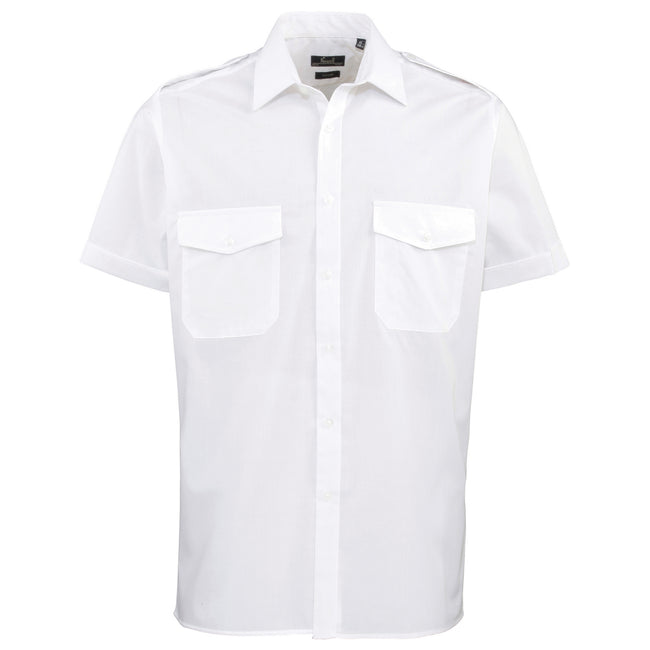 White - Front - Premier Mens Short Sleeve Pilot Plain Work Shirt