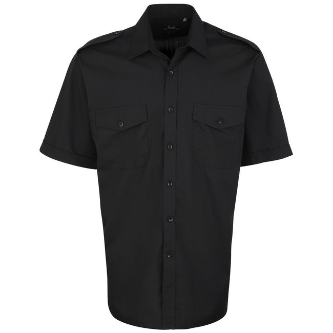 Black - Front - Premier Mens Short Sleeve Pilot Plain Work Shirt