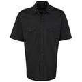 Black - Front - Premier Mens Short Sleeve Pilot Plain Work Shirt
