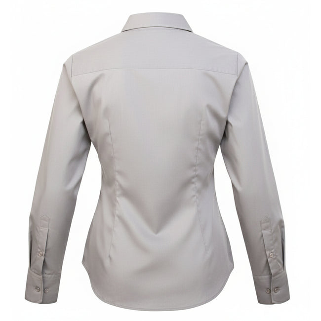 Silver - Back - Premier Womens-Ladies Poplin Long-Sleeved Blouse