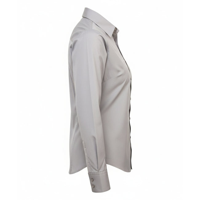 Silver - Side - Premier Womens-Ladies Poplin Long-Sleeved Blouse