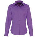 Rich Violet - Front - Premier Womens-Ladies Poplin Long Sleeve Blouse - Plain Work Shirt