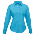 Turquoise - Front - Premier Womens-Ladies Poplin Long-Sleeved Blouse