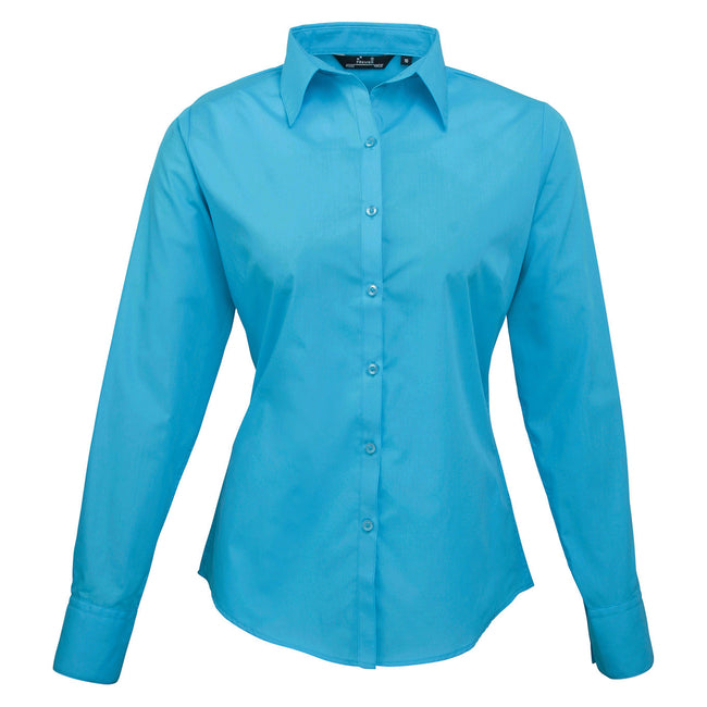 Turquoise - Front - Premier Womens-Ladies Poplin Long-Sleeved Blouse