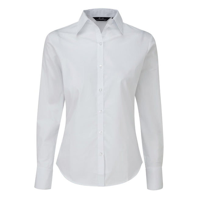 White - Front - Premier Womens-Ladies Poplin Long-Sleeved Blouse