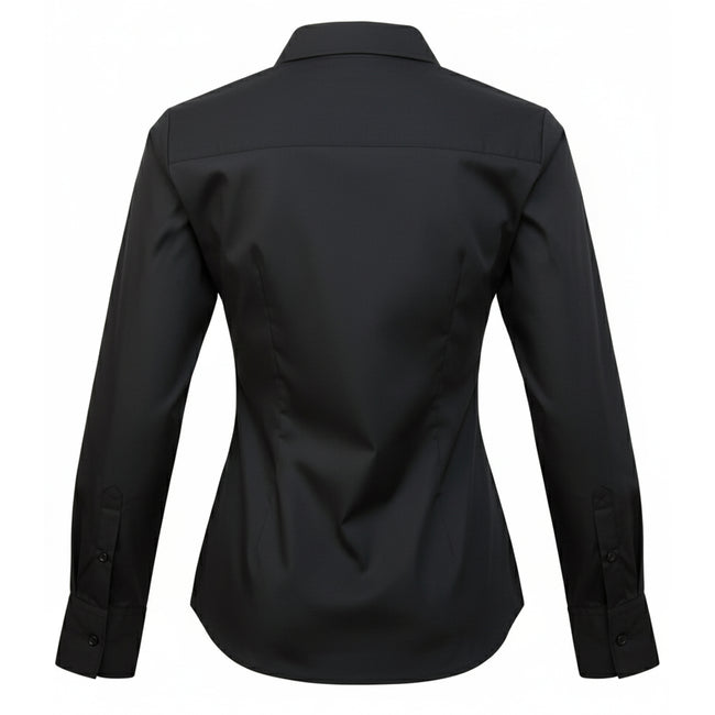 Black - Back - Premier Womens-Ladies Poplin Long-Sleeved Blouse