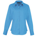 Sapphire - Front - Premier Womens-Ladies Poplin Long Sleeve Blouse - Plain Work Shirt