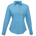 Turquoise - Front - Premier Womens-Ladies Poplin Long Sleeve Blouse - Plain Work Shirt