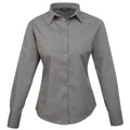 Dark Grey - Front - Premier Womens-Ladies Poplin Long Sleeve Blouse - Plain Work Shirt