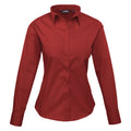 Burgundy - Front - Premier Womens-Ladies Poplin Long-Sleeved Blouse
