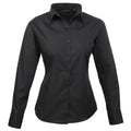Black - Front - Premier Womens-Ladies Poplin Long Sleeve Blouse - Plain Work Shirt