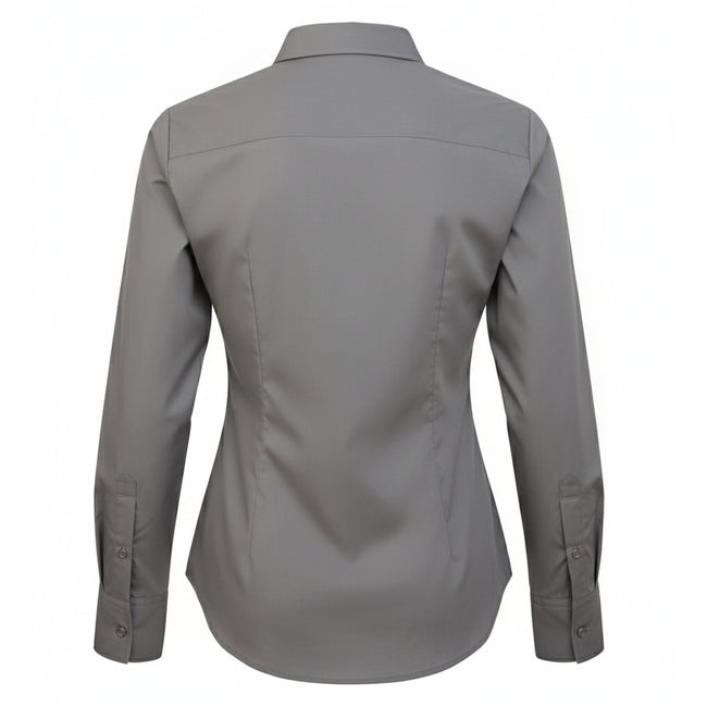 Dark Grey - Back - Premier Womens-Ladies Poplin Long-Sleeved Blouse
