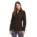 Brown - Side - Premier Womens-Ladies Poplin Long Sleeve Blouse - Plain Work Shirt