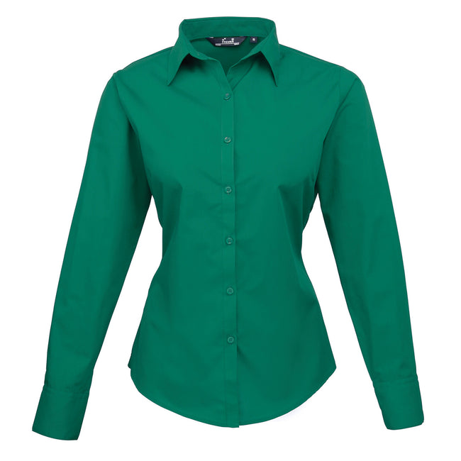 Emerald - Front - Premier Womens-Ladies Poplin Long-Sleeved Blouse