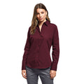 Burgundy - Side - Premier Womens-Ladies Poplin Long Sleeve Blouse - Plain Work Shirt