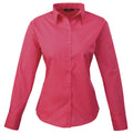 Hot Pink - Front - Premier Womens-Ladies Poplin Long Sleeve Blouse - Plain Work Shirt