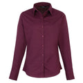 Aubergine - Front - Premier Womens-Ladies Poplin Long Sleeve Blouse - Plain Work Shirt