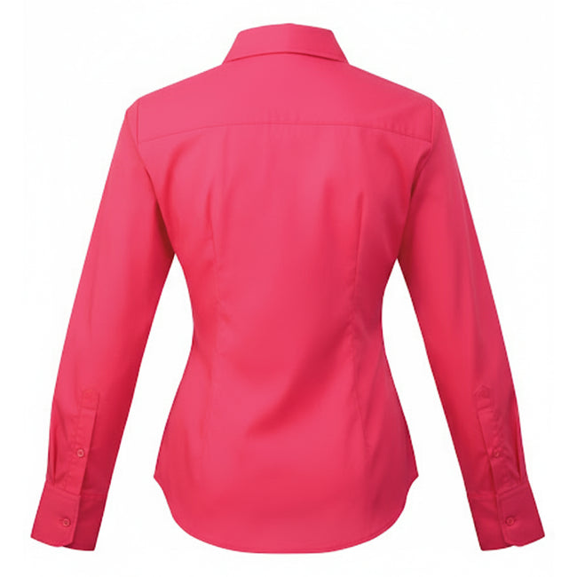 Hot Pink - Back - Premier Womens-Ladies Poplin Long-Sleeved Blouse