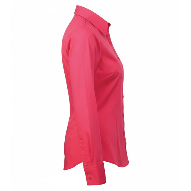 Hot Pink - Side - Premier Womens-Ladies Poplin Long-Sleeved Blouse
