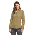 Khaki - Side - Premier Womens-Ladies Poplin Long Sleeve Blouse - Plain Work Shirt