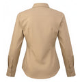 Khaki - Back - Premier Womens-Ladies Poplin Long-Sleeved Blouse