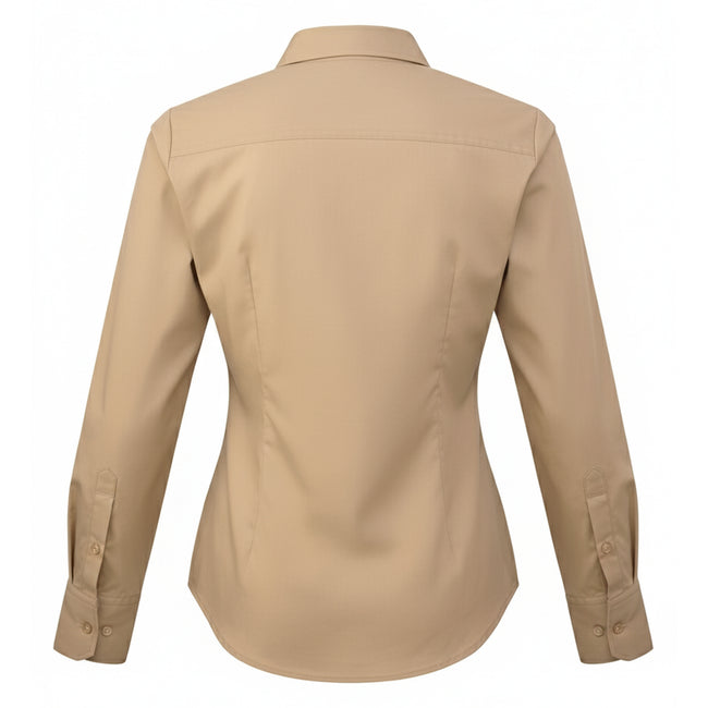 Khaki - Back - Premier Womens-Ladies Poplin Long-Sleeved Blouse