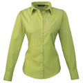 Lime - Front - Premier Womens-Ladies Poplin Long Sleeve Blouse - Plain Work Shirt