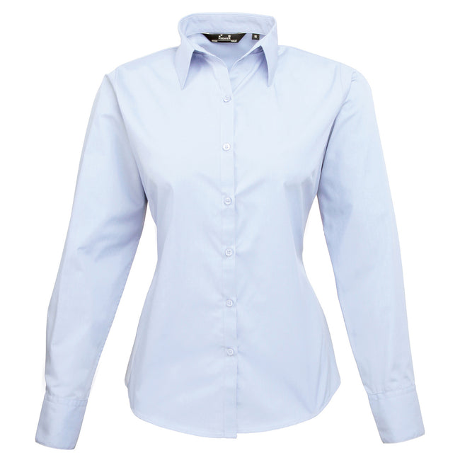 Light Blue - Front - Premier Womens-Ladies Poplin Long-Sleeved Blouse