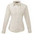 Natural - Front - Premier Womens-Ladies Poplin Long Sleeve Blouse - Plain Work Shirt