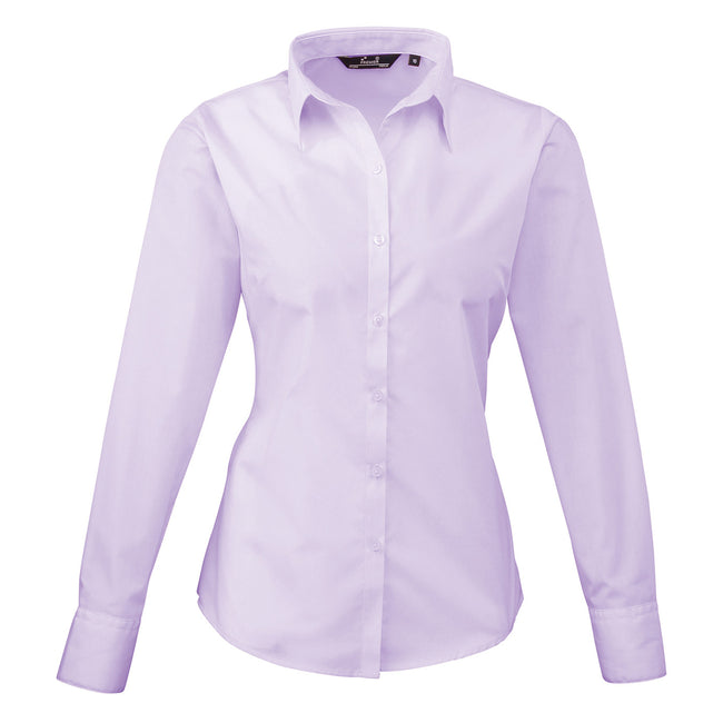 Lilac - Front - Premier Womens-Ladies Poplin Long-Sleeved Blouse