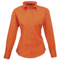 Orange - Front - Premier Womens-Ladies Poplin Long Sleeve Blouse - Plain Work Shirt