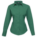 Emerald - Front - Premier Womens-Ladies Poplin Long Sleeve Blouse - Plain Work Shirt