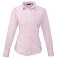 Pink - Front - Premier Womens-Ladies Poplin Long Sleeve Blouse - Plain Work Shirt