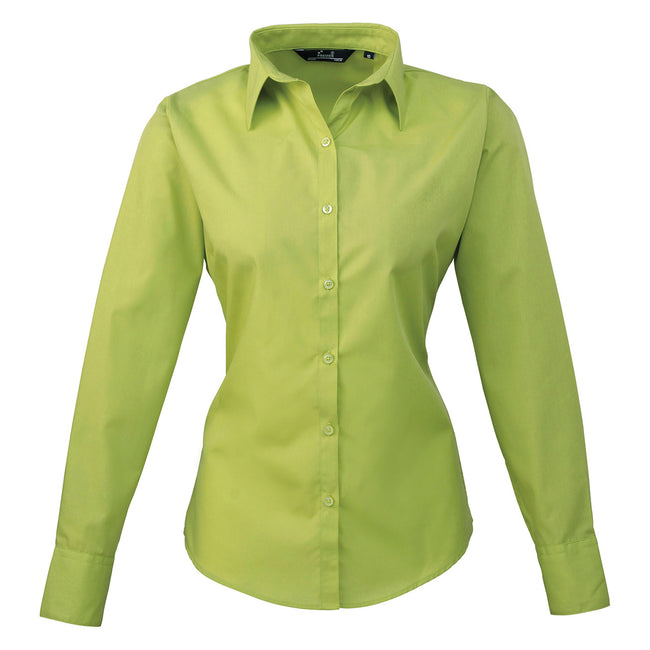 Lime - Front - Premier Womens-Ladies Poplin Long-Sleeved Blouse