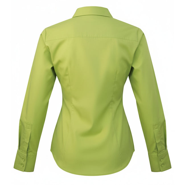 Lime - Back - Premier Womens-Ladies Poplin Long-Sleeved Blouse