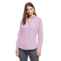 Pink - Side - Premier Womens-Ladies Poplin Long Sleeve Blouse - Plain Work Shirt