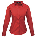 Red - Front - Premier Womens-Ladies Poplin Long Sleeve Blouse - Plain Work Shirt