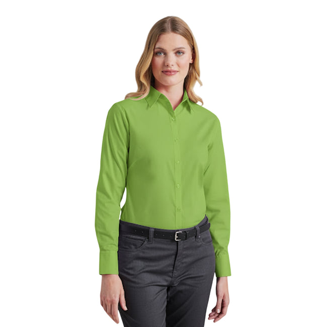 Lime - Pack Shot - Premier Womens-Ladies Poplin Long-Sleeved Blouse