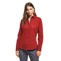 Red - Side - Premier Womens-Ladies Poplin Long Sleeve Blouse - Plain Work Shirt