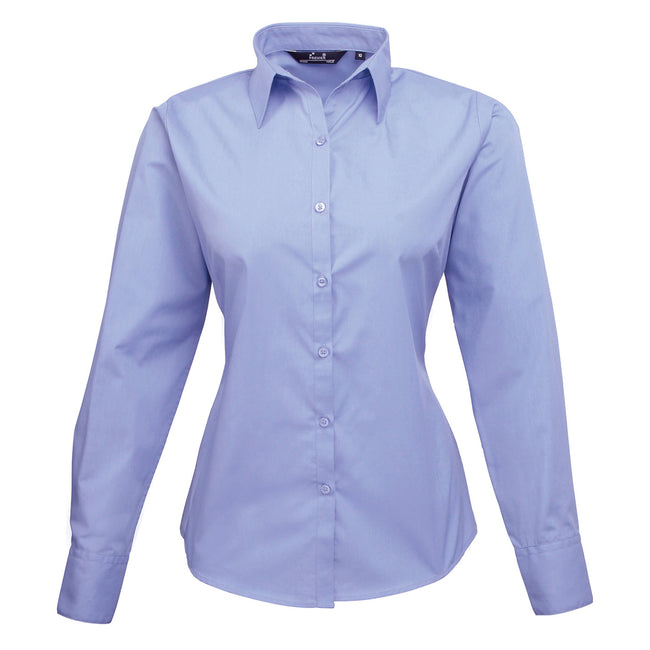Mid blue - Front - Premier Womens-Ladies Poplin Long-Sleeved Blouse