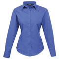 Royal - Front - Premier Womens-Ladies Poplin Long Sleeve Blouse - Plain Work Shirt