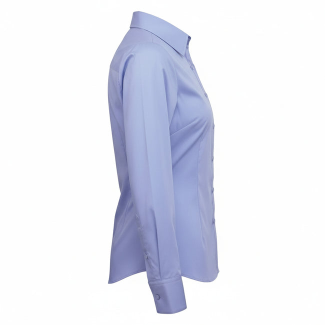 Mid blue - Side - Premier Womens-Ladies Poplin Long-Sleeved Blouse